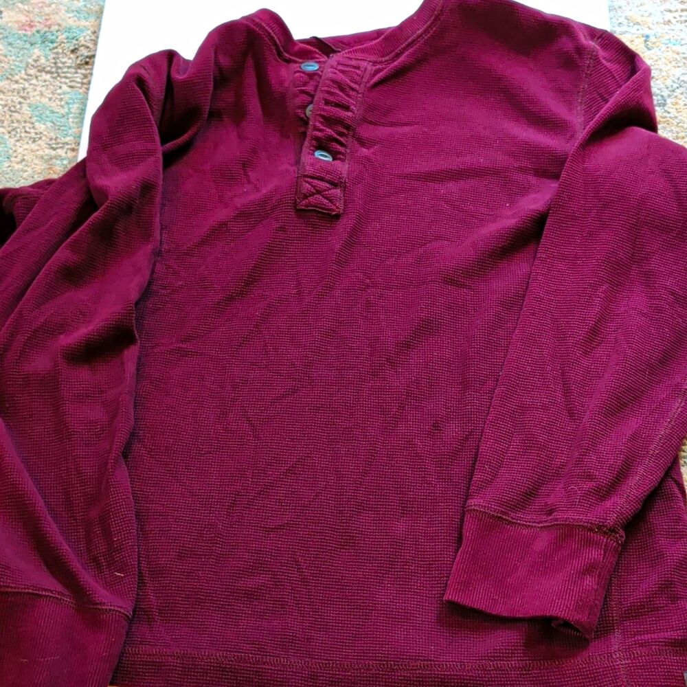 Eddie Bauer Men's Burgundy Waffle Knit Henley Long Sleeve T-Shirt XL